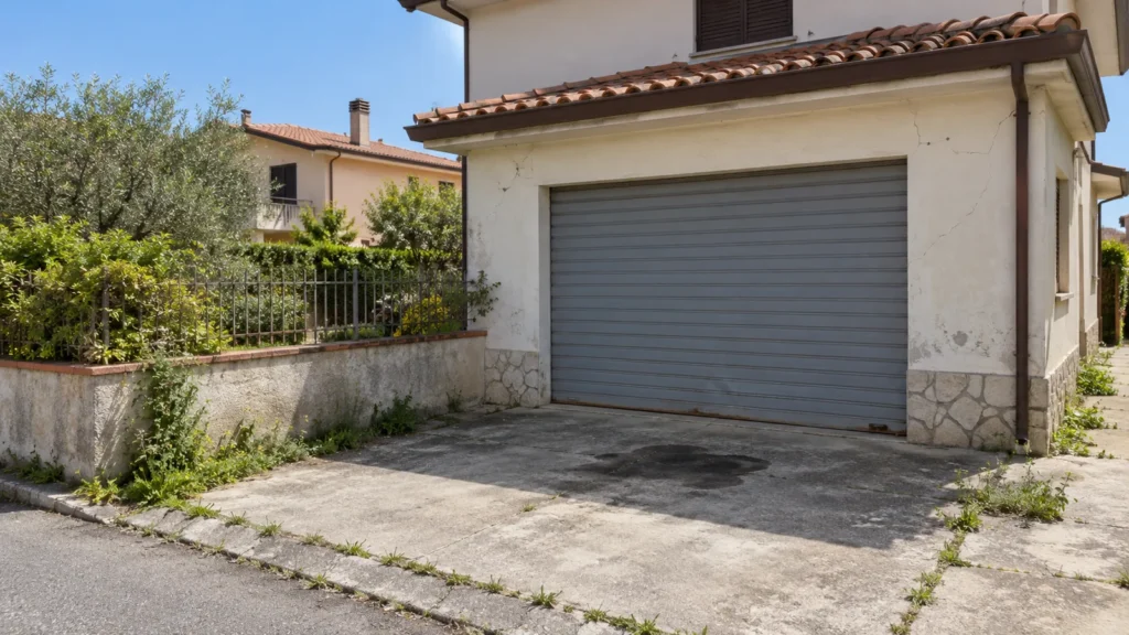Garage con serranda al piano terra di una villetta ad Aprilia
